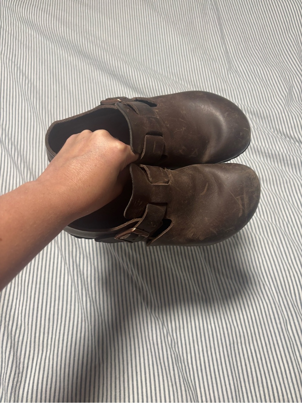 Birkenstock Brown Leather Clogs with Buckle